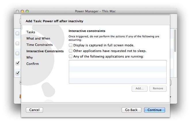 Power Manager’s interactive constraints step.