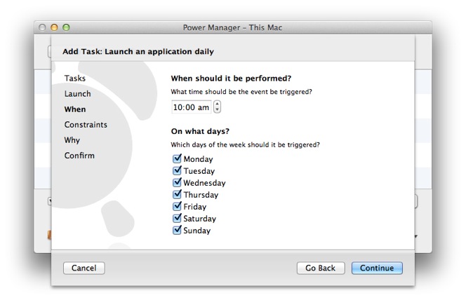 Adjust the time and days to perform the external script