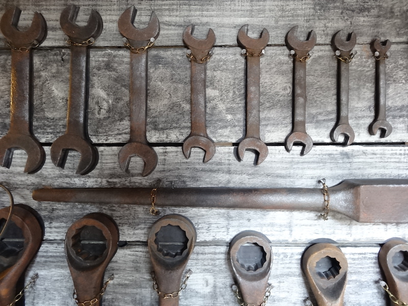 Assorted tools hanging on the wall