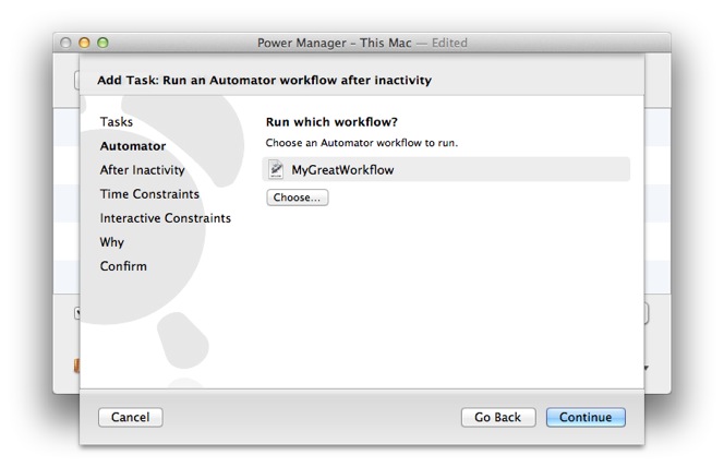 Choose the Automator workflow to run