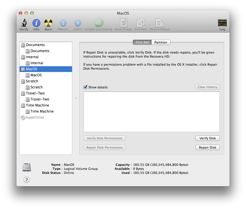 Screenshot showing Disk Utility on Mac OS X