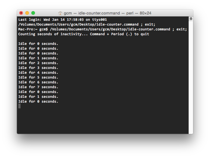 Screenshot showing idle-counter.command running
