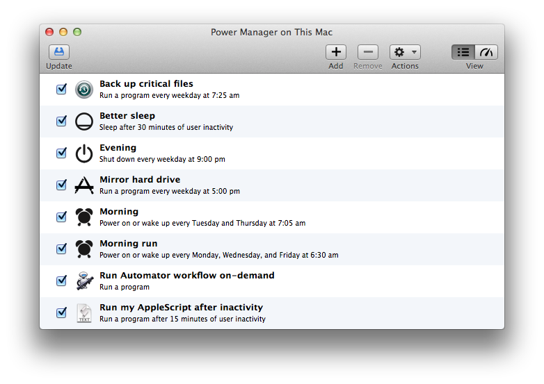 Screenshot showing Power Manager’s Update button