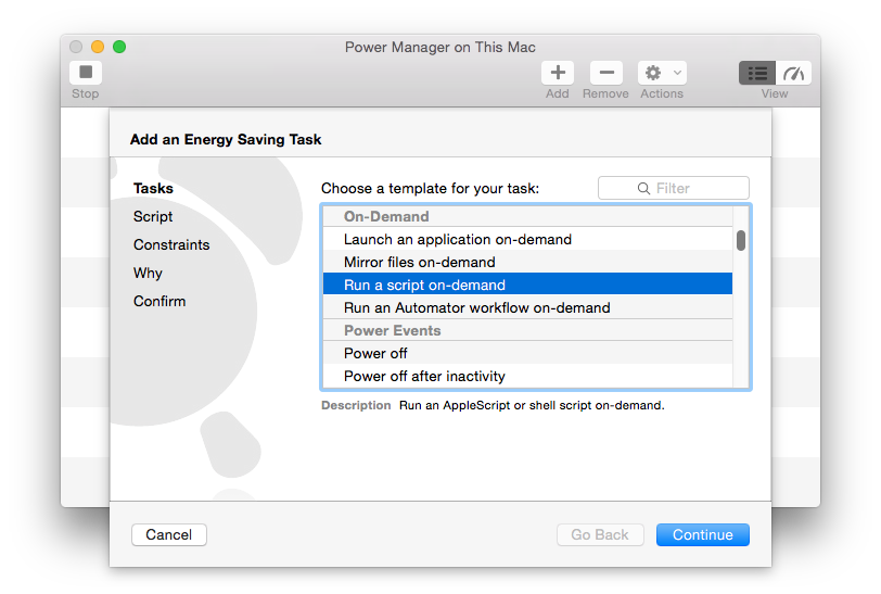 Select the Run a script on-demand task