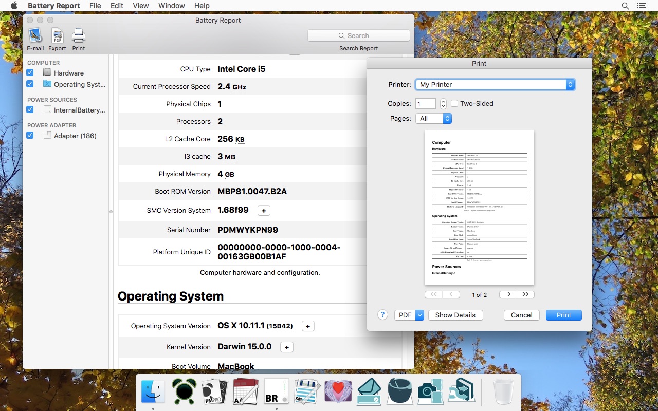 Screen shot showing Battery Report on OS X