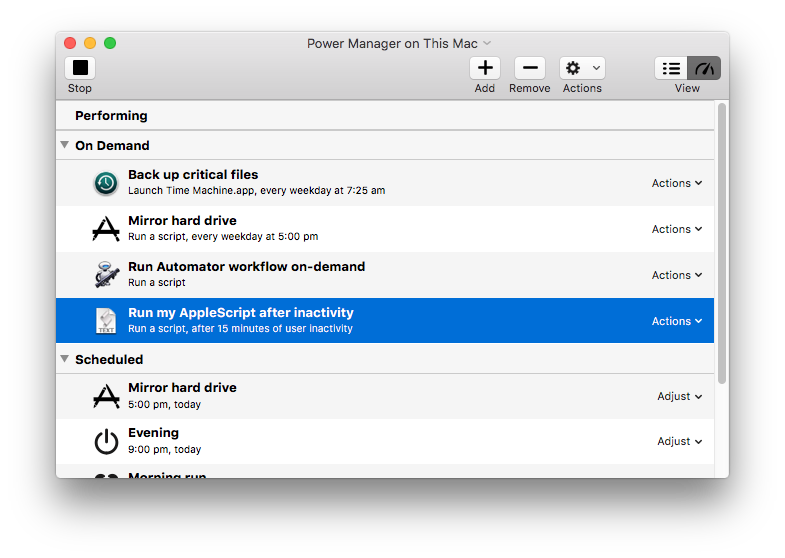 On-demand events in Power Manager’s Engine view