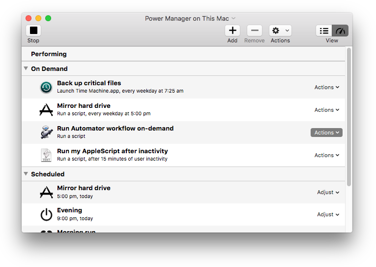 Use the event’s Action pop-up menu to trigger on-demand