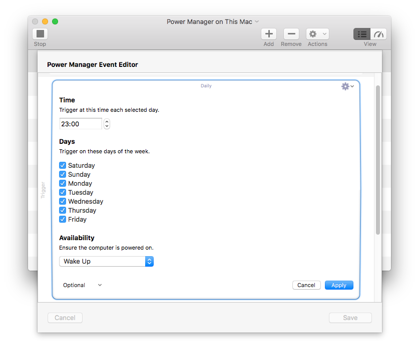 The trigger’s options appear, ready to edit