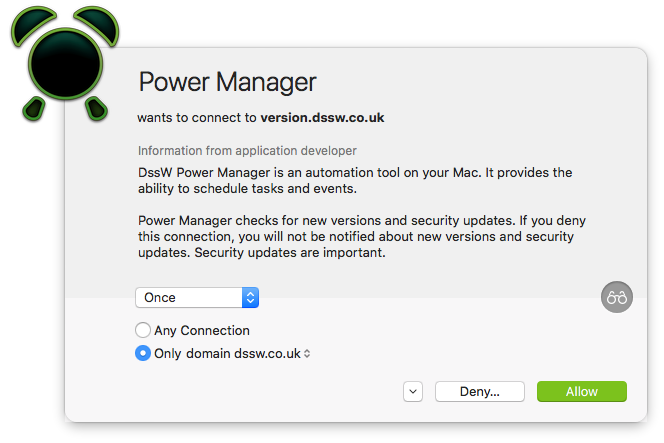 Screenshot showing Little Snitch support for Power Manager