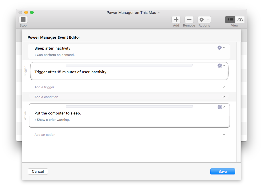 Power Manager’s event editor