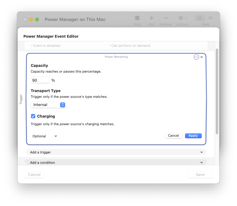 Power Remaining trigger in Power Manager