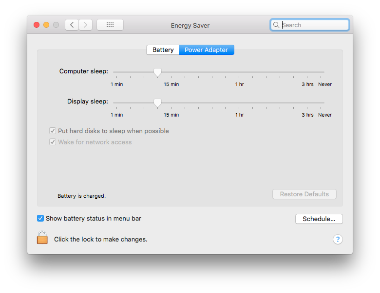 Energy Saver on macOS 10.12