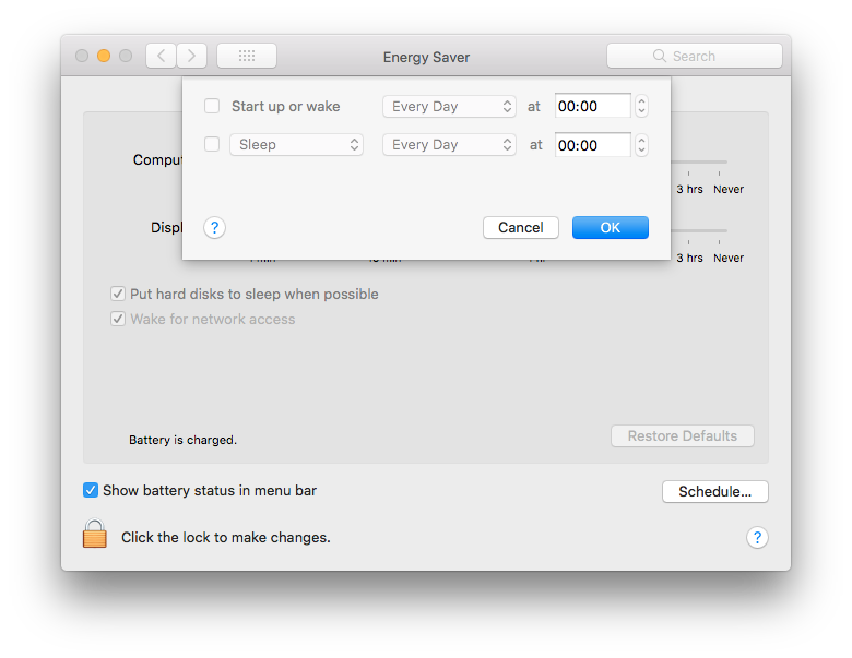 Power Schedule macOS 10.12