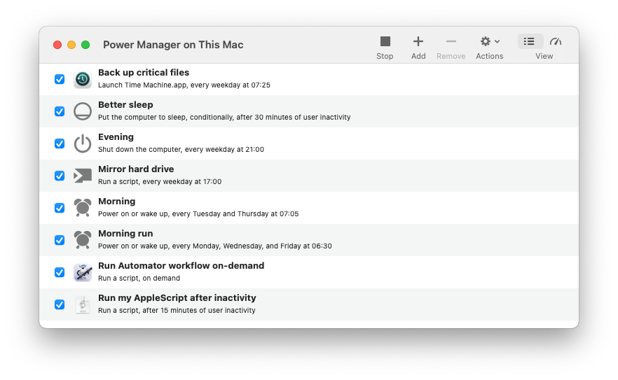 Screenshot of Power Manager 5.11 on macOS 26