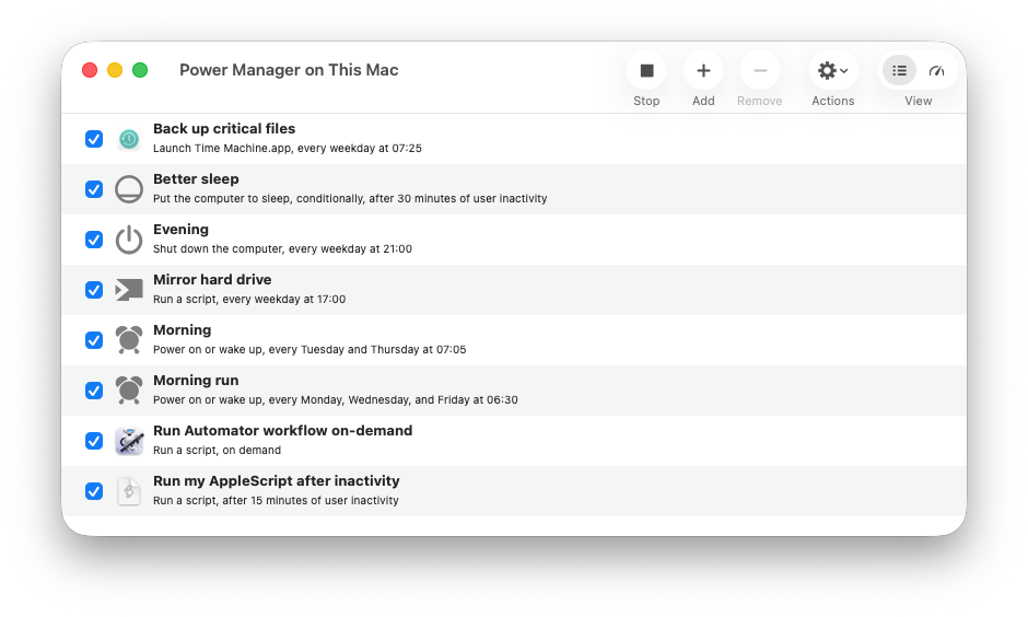 Screenshot of Power Manager 5.12 on macOS 26
