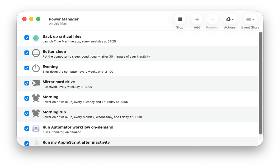 Screenshot of Power Manager 5.13 on macOS 26