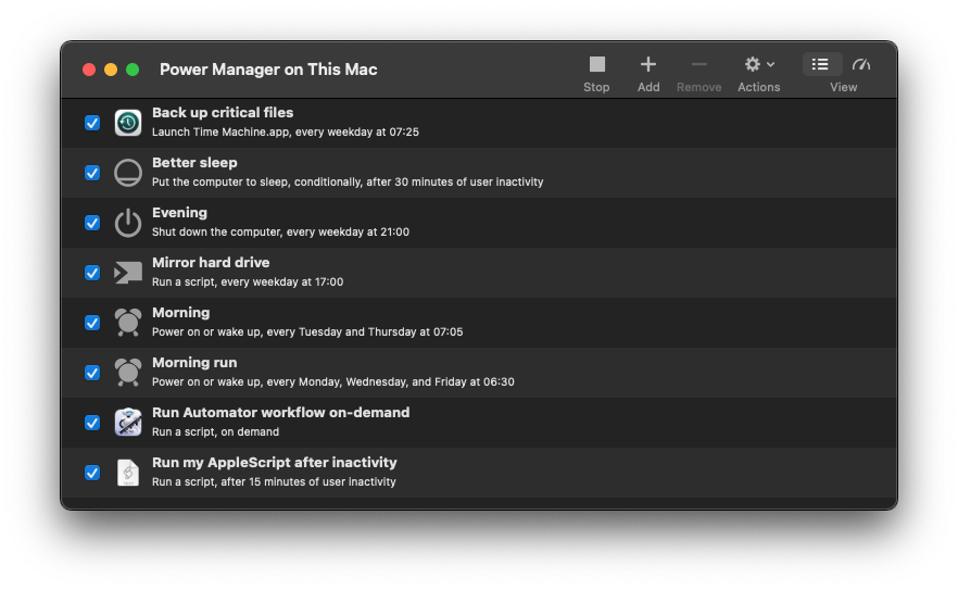 Power Manager in macOS Dark Mode