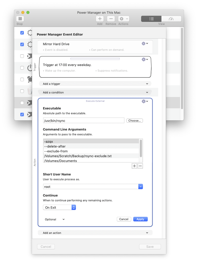 Power Manager&rsquo;s event editor