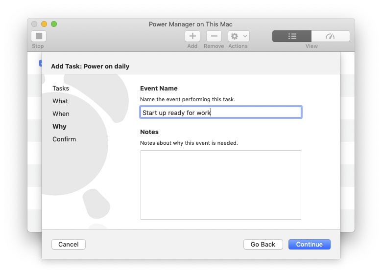 Schedule Assistant’s Why step documents the purpose