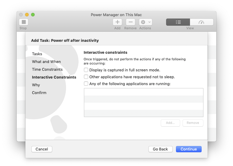 Power off after inactivity: Interactive Constraints