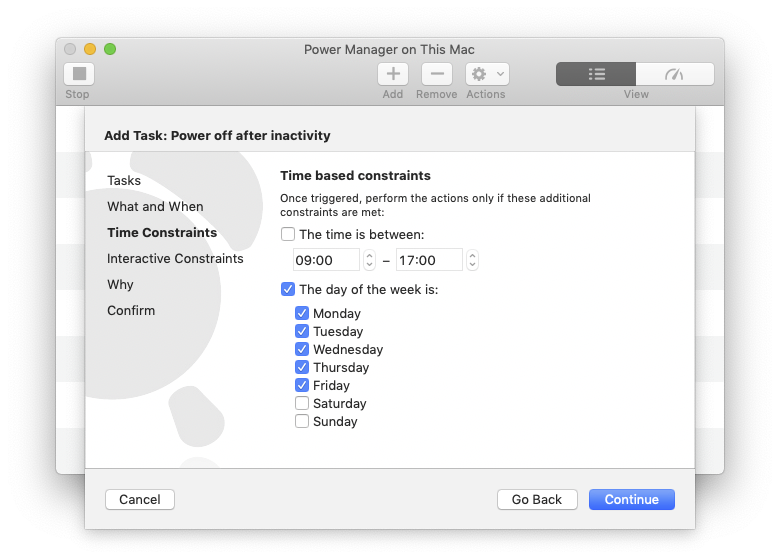 Power off after inactivity only on weekdays