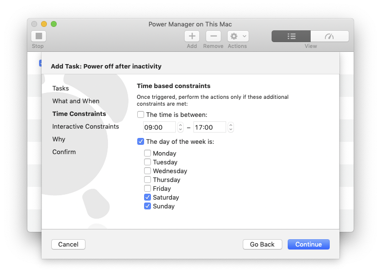 Power off after inactivity only on weekend