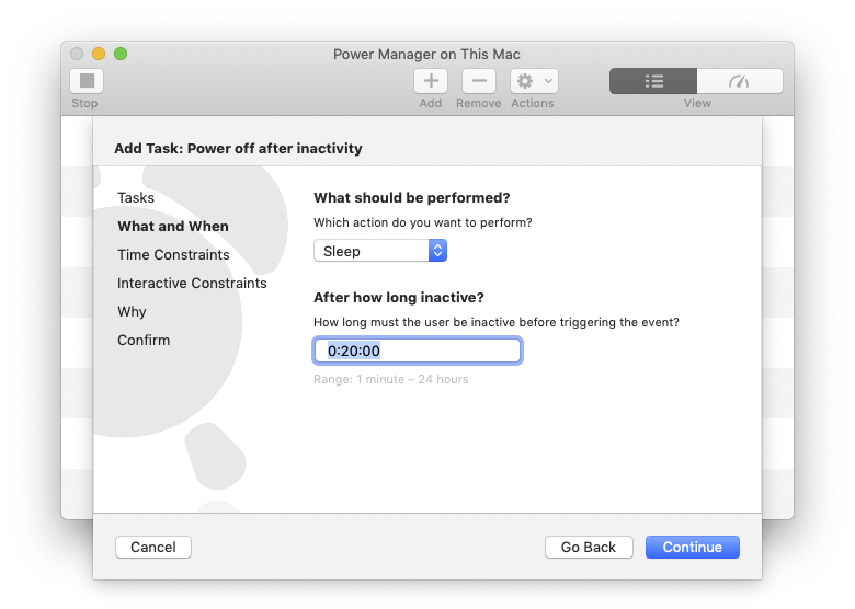 Power off after 20 minutes of inactivity