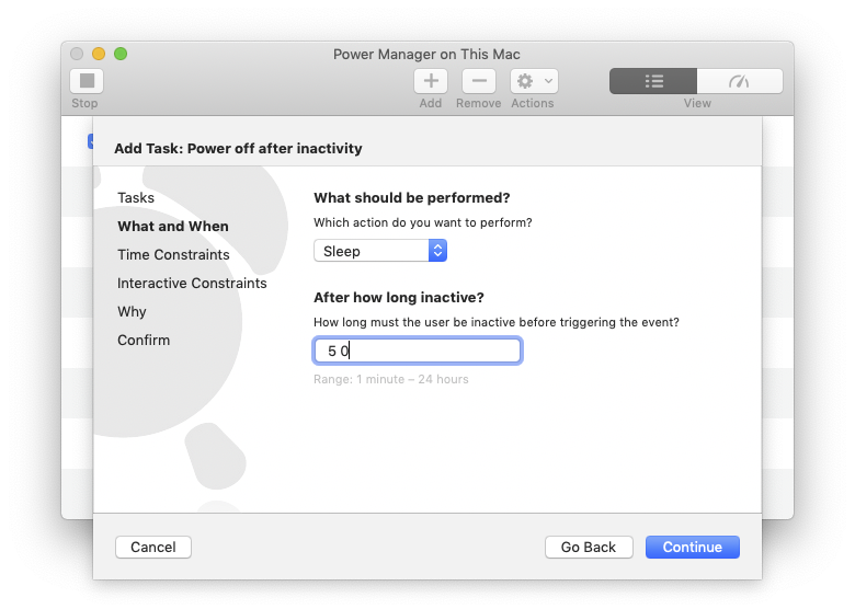 Power off after 5 minutes of inactivity