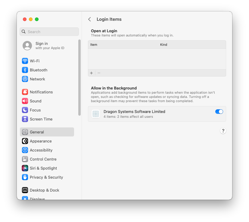macOS: System Settings.app &gt; General &gt; Login Items