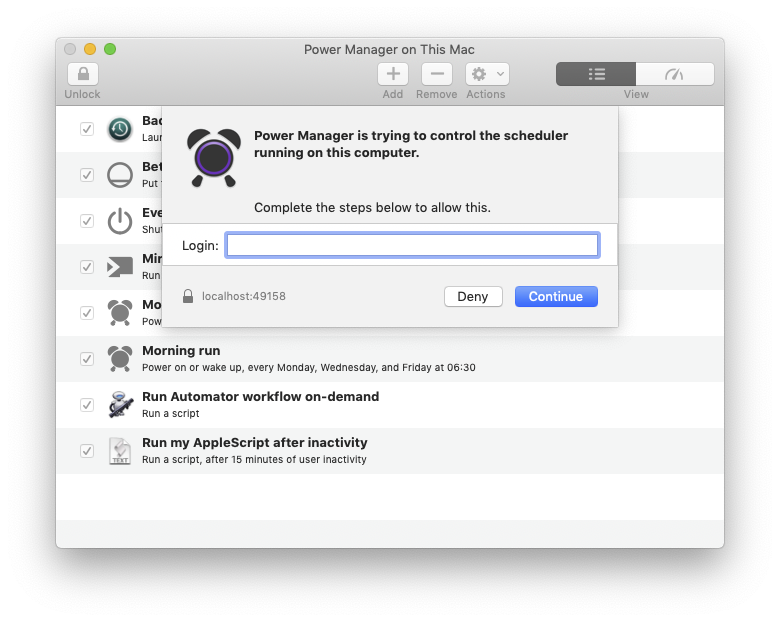 Power Manager: Unlock using an administrator&rsquo;s macOS login details