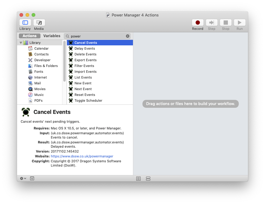 Automator: Power Manager 4’s actions