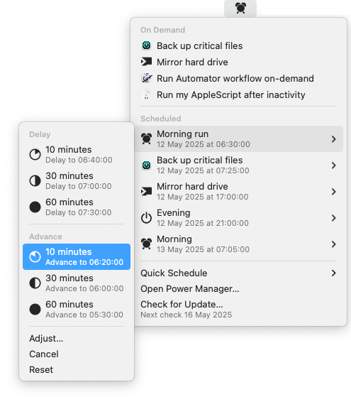Power Manager: Status menu bar item