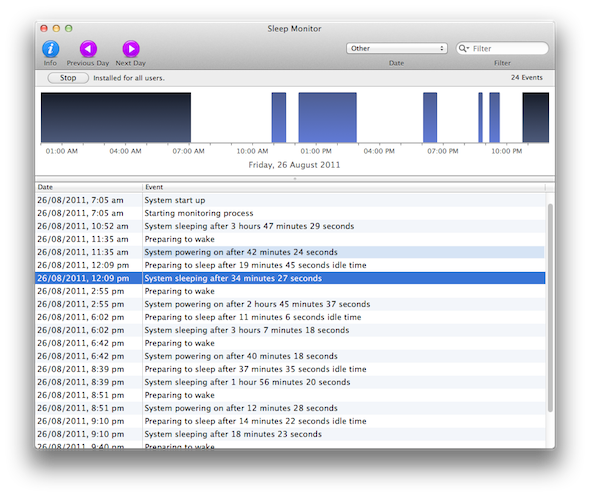 Sleep Monitor showing a day on a desktop Mac